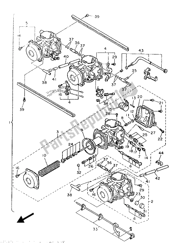Alle onderdelen voor de Carburator van de Yamaha FZR 1000 1987