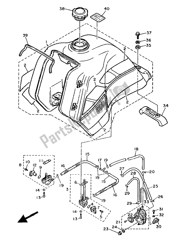 All parts for the Fuel Tank of the Yamaha XT 600Z Tenere 1988
