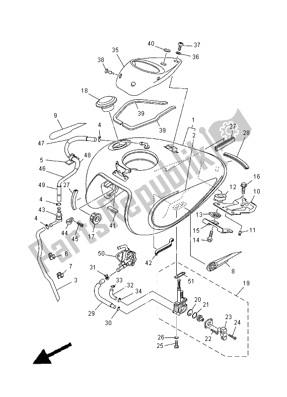 All parts for the Fuel Tank of the Yamaha XVS 125 Dragstar 2000