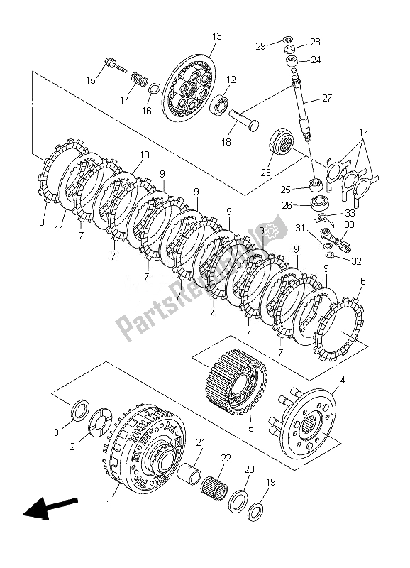 All parts for the Clutch of the Yamaha YZF R6 600 2010