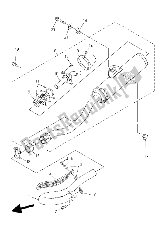 All parts for the Exhaust of the Yamaha WR 450F 2009