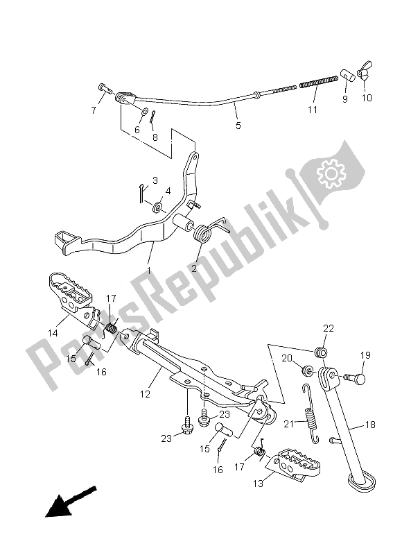 All parts for the Stand & Footrest of the Yamaha TT R 110E 2013