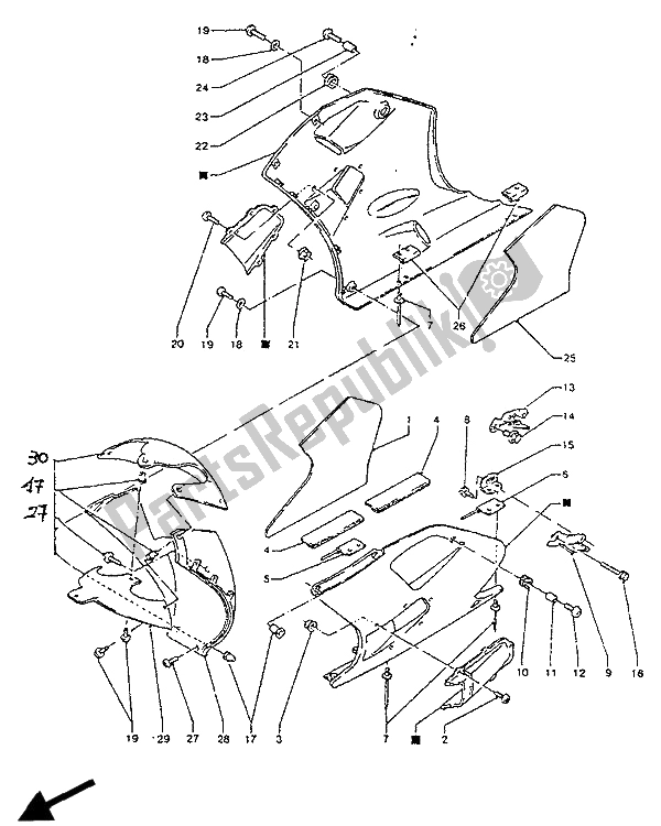 Toutes les pièces pour le Capot 2 du Yamaha TZR 125R 1992