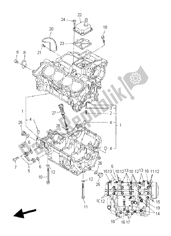 All parts for the Crankcase of the Yamaha FZ6 SHG 600 2009