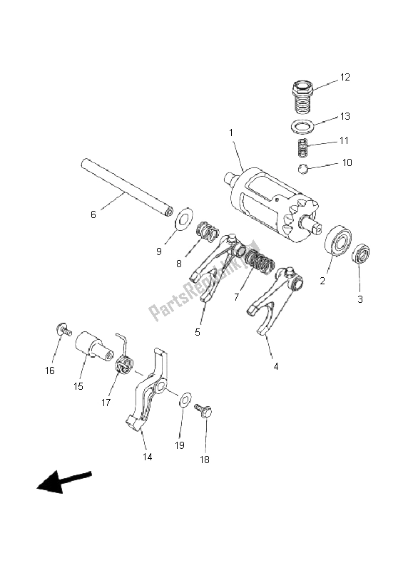 All parts for the Shift Cam & Fork of the Yamaha YFM 450F Grizzly EPS 2011