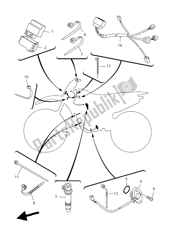 All parts for the Electrical 1 of the Yamaha YZ 250F 2008