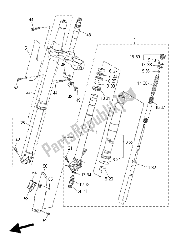 All parts for the Front Fork of the Yamaha WR 250X 2008