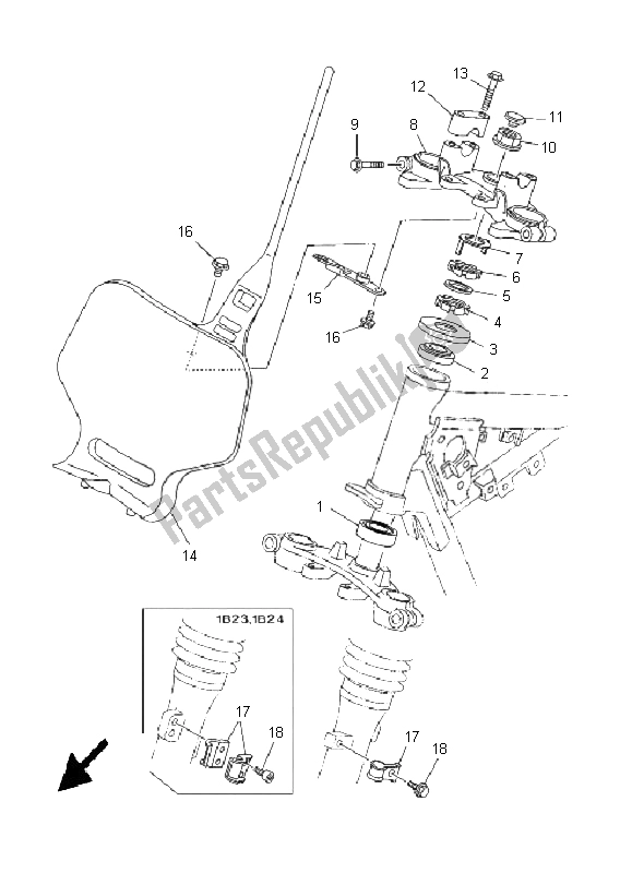 Tutte le parti per il Timone del Yamaha TT R 125 SW LW 2005
