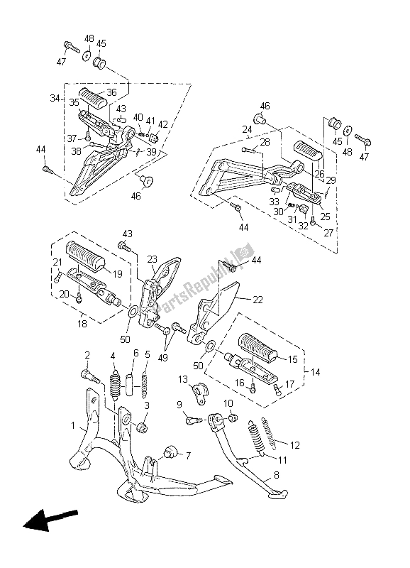 All parts for the Stand & Footrest of the Yamaha XJR 1300 2004