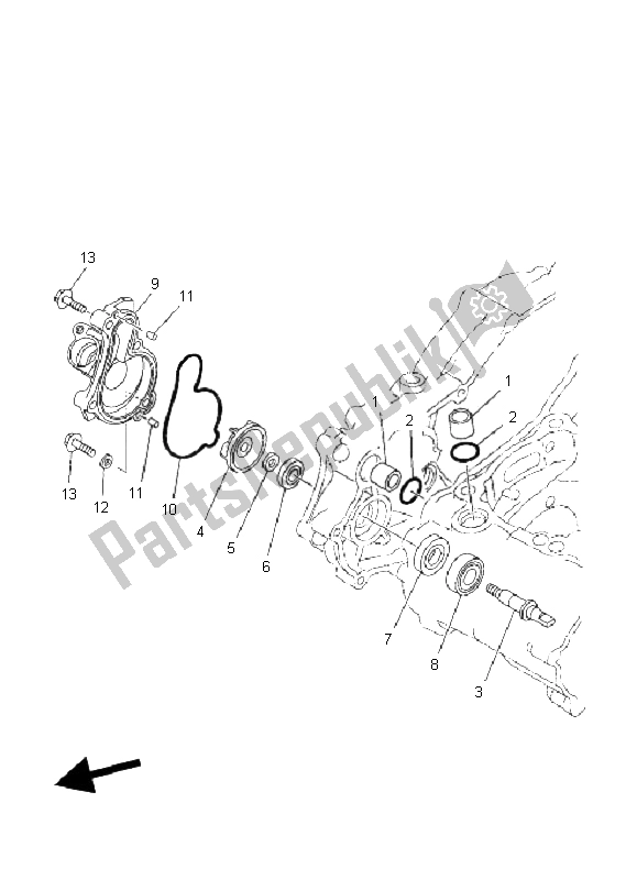 All parts for the Water Pump of the Yamaha YFZ 450 2005