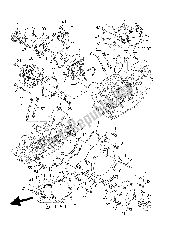 All parts for the Crankcase Cover 1 of the Yamaha XV 1600A Wildstar 2002