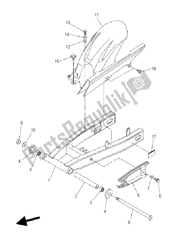 All parts for the Rear Arm of the Yamaha FZ6 S 600 2006