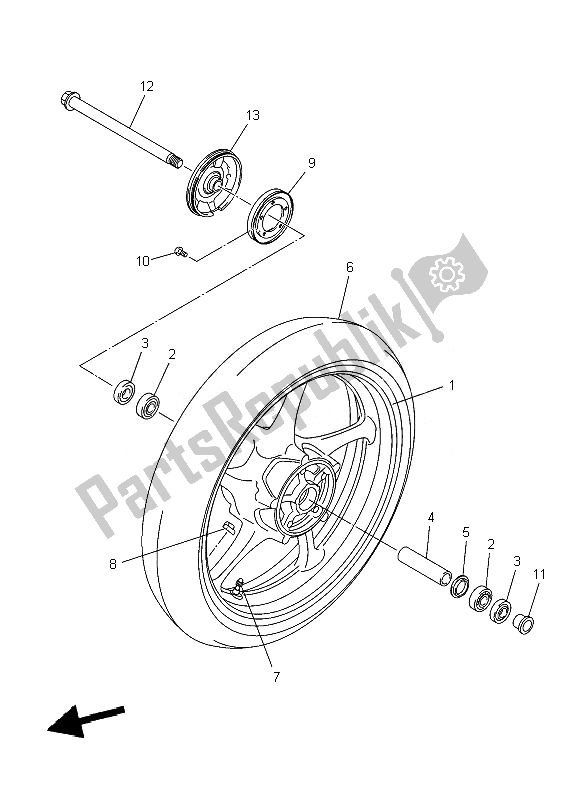 All parts for the Front Wheel of the Yamaha XJ6 SA Diversion 600 2010