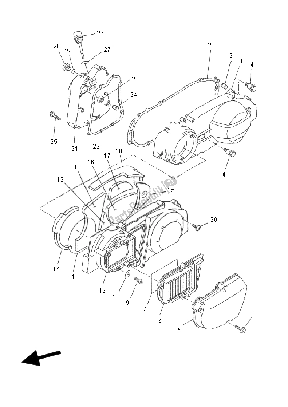 All parts for the Crankcase Cover 1 of the Yamaha YP 250 RA X MAX 2011