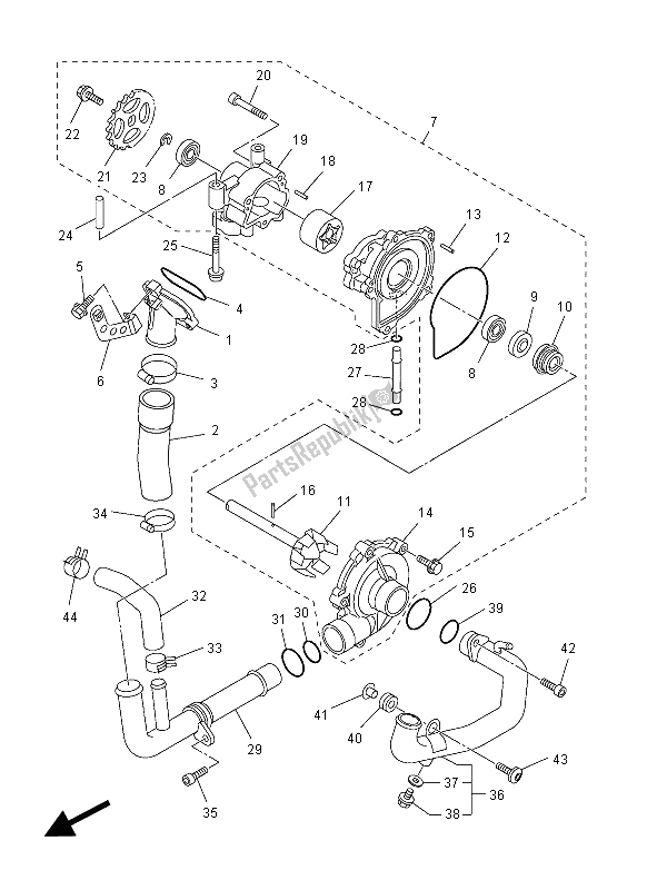 Alle onderdelen voor de Waterpomp van de Yamaha FZ1 NA 1000 2012