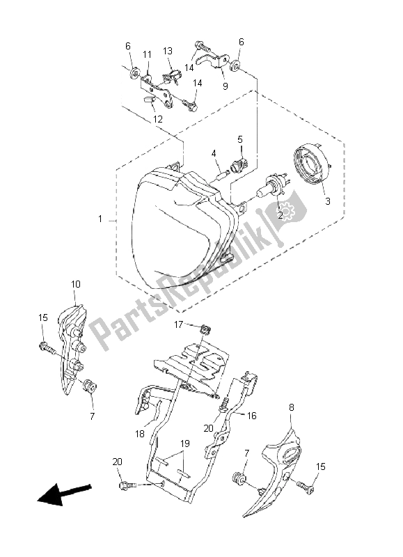 All parts for the Headlight of the Yamaha FZ6 NHG 600 2009