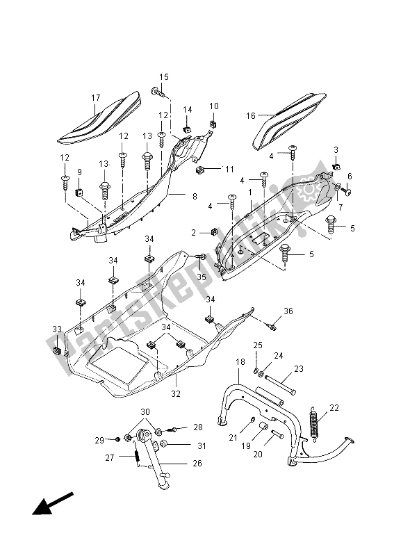 All parts for the Stand & Footrest of the Yamaha VP 250 X City 2012