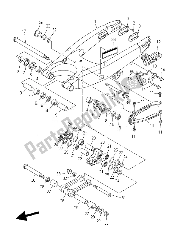 All parts for the Rear Arm of the Yamaha YZ 250F 2007