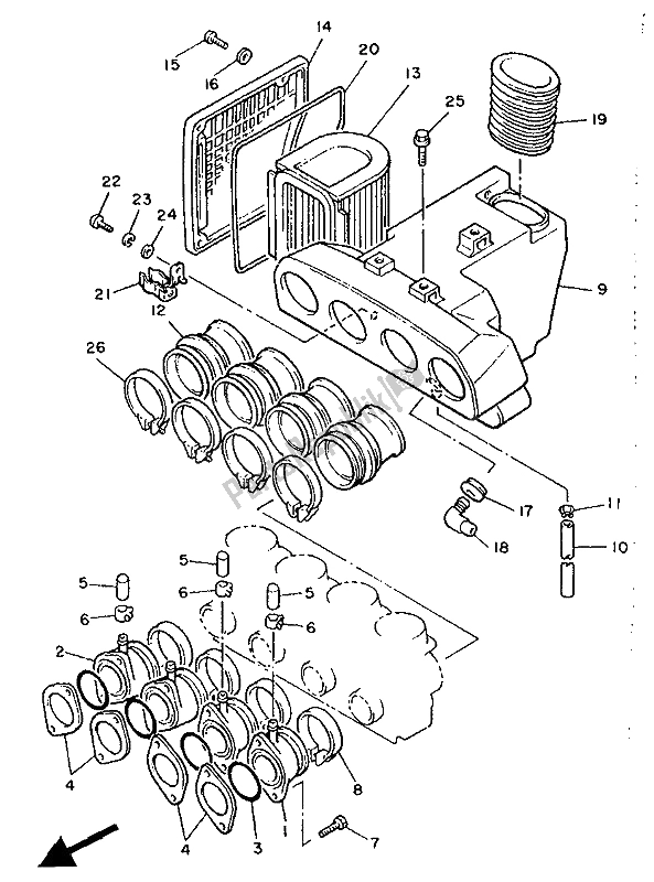 All parts for the Intake of the Yamaha XJ 900 1986