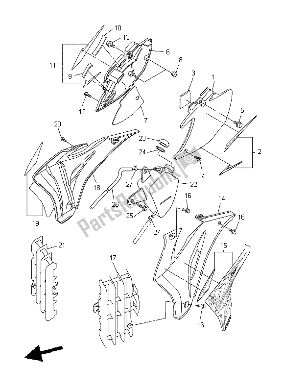 All parts for the Side Cover of the Yamaha WR 450F 2009