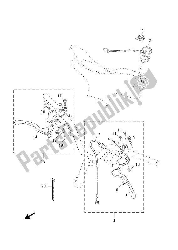 All parts for the Handle Switch & Lever of the Yamaha YN 50E 2013