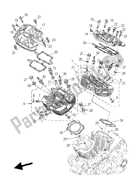 Alle onderdelen voor de Cilinderkop van de Yamaha MT 01 5 YU3 1670 2006