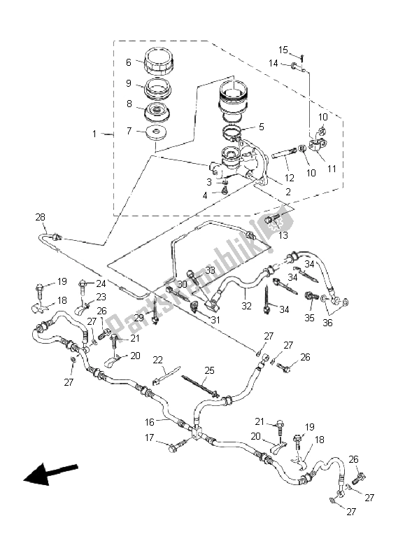 All parts for the Rear Master Cylinder of the Yamaha YXR 450 FA Rhino 2006