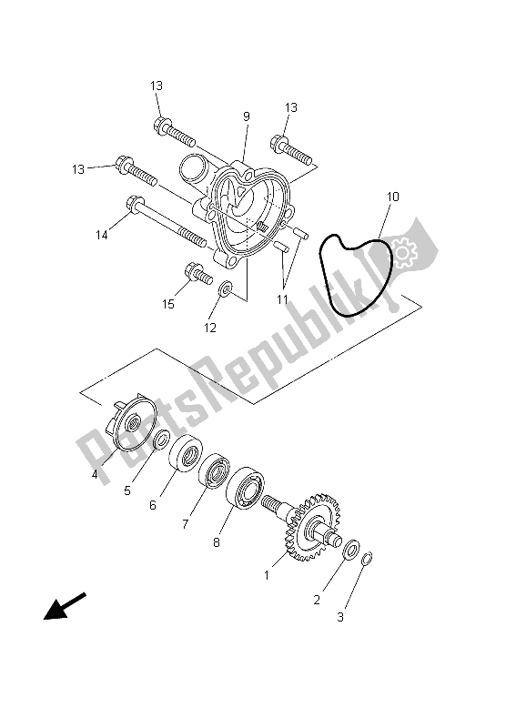 All parts for the Water Pump of the Yamaha YZ 250F 2003