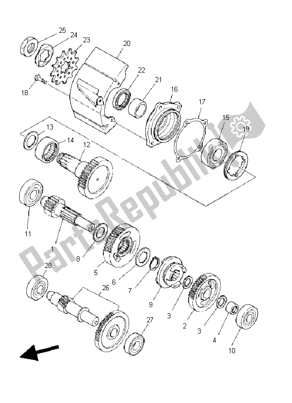 All parts for the Transmission of the Yamaha YFM 125 Grizzly 2005