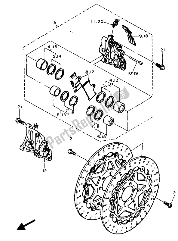 Toutes les pièces pour le Frein Avant Et étrier du Yamaha FZ 750R 1989