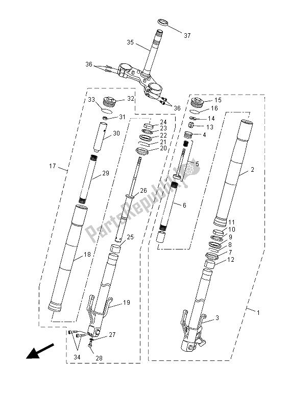 All parts for the Front Fork of the Yamaha MT 125A 2015