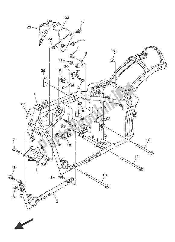 All parts for the Frame of the Yamaha XVS 1300A 2016