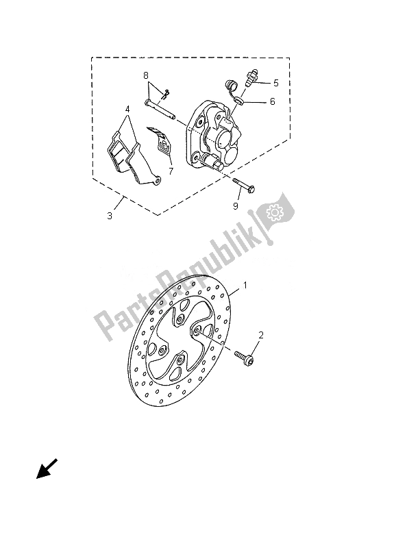 All parts for the Front Brake Caliper of the Yamaha YP 125E Majesty 2007 All parts for the Front Brake Caliper of the Yamaha YP 125E Majesty 2007