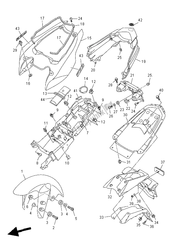 Tutte le parti per il Parafango del Yamaha FZ8 N 800 2012