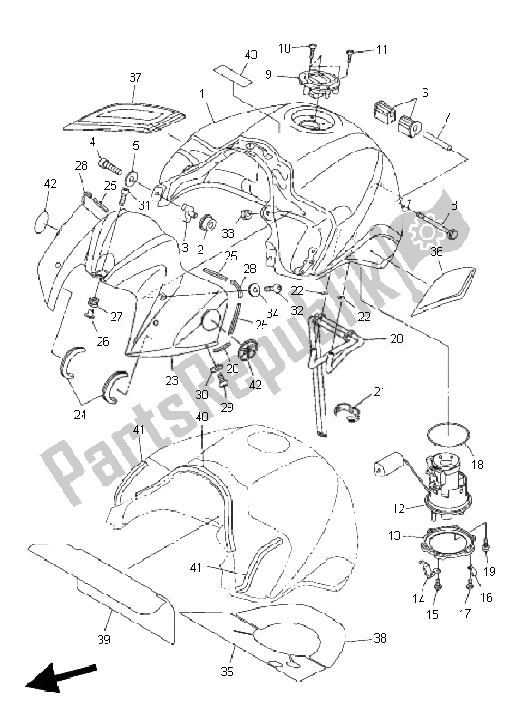 All parts for the Fuel Tank of the Yamaha FZ1 N Fazer 1000 2010