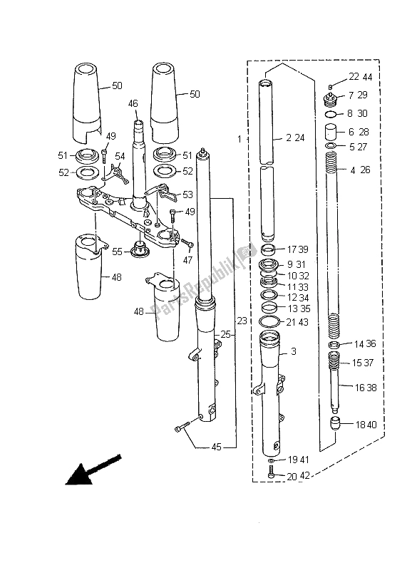 Toutes les pièces pour le Fourche Avant du Yamaha XVZ 1300A Royalstar 2000