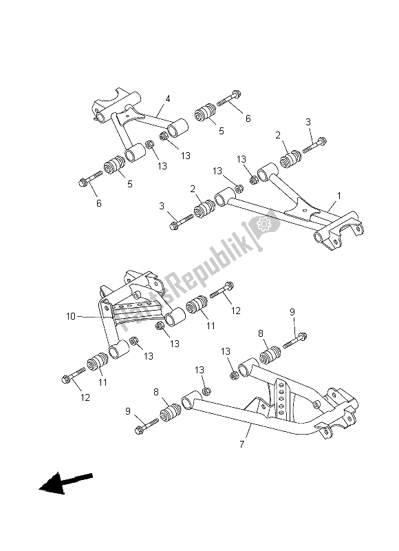 All parts for the Rear Arm of the Yamaha YFM 450 Fwad IRS Grizzly 4X4 Yamaha Black 2014