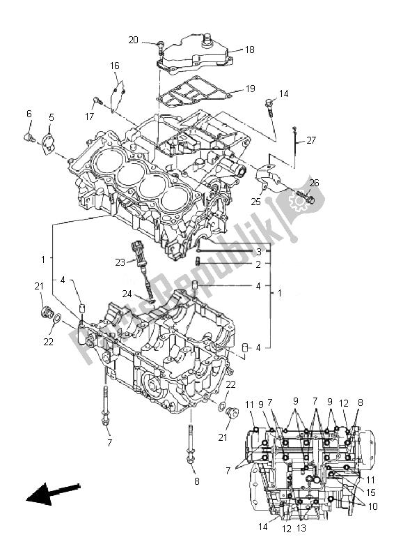 All parts for the Crankcase of the Yamaha XJ6F 600 2010