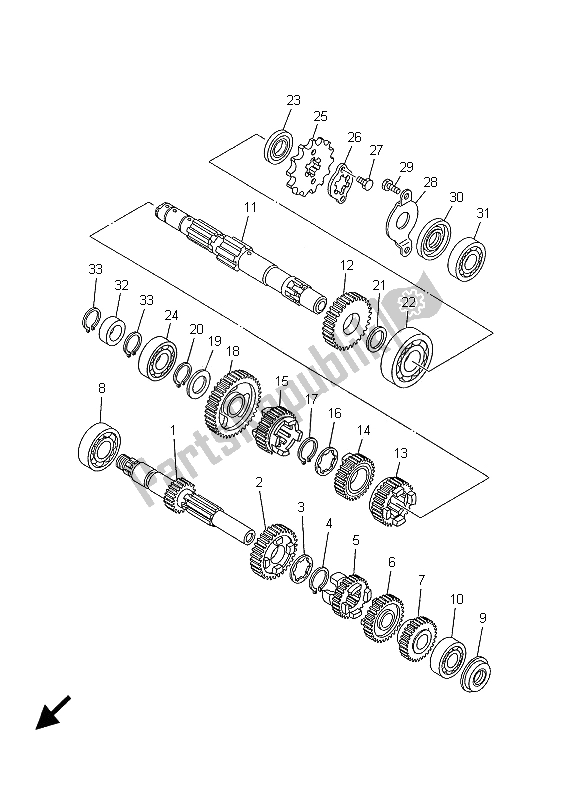 All parts for the Transmission of the Yamaha TW 125 2001