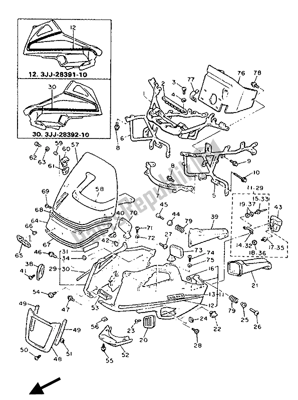 Toutes les pièces pour le Capot 1 du Yamaha XVZ 13 TD Venture Royal 1300 1990