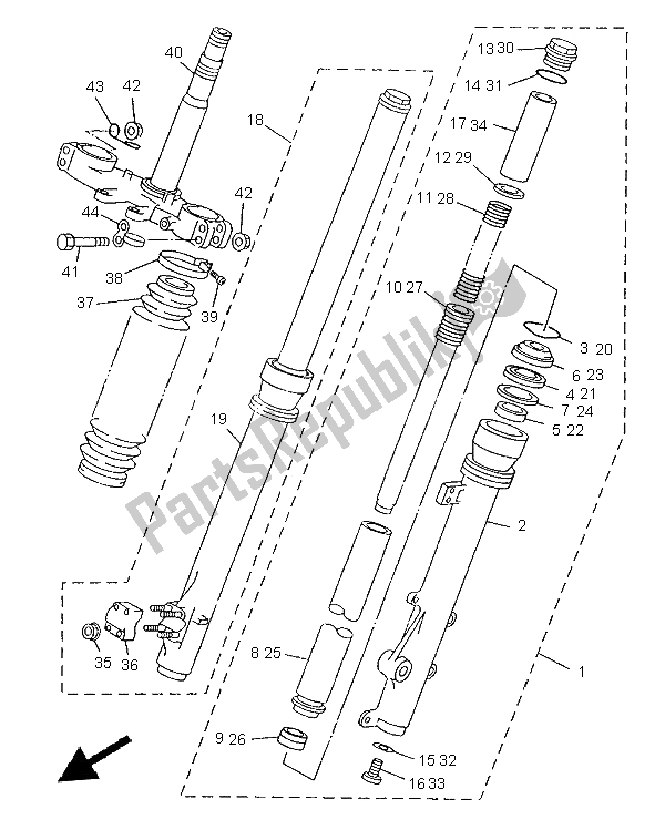 Todas as partes de Garfo Dianteiro do Yamaha DT 125R 1997