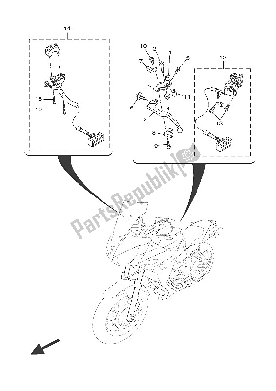 All parts for the Handle Switch & Lever of the Yamaha MT-07 Tracer ABS 700 2016