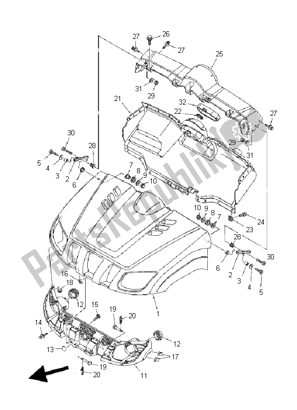 All parts for the Front Fender of the Yamaha YXR 450 FA Rhino 2006