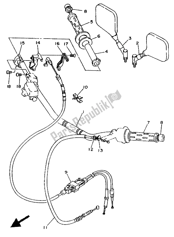 All parts for the Steering Handle & Cable of the Yamaha TDR 125 1993