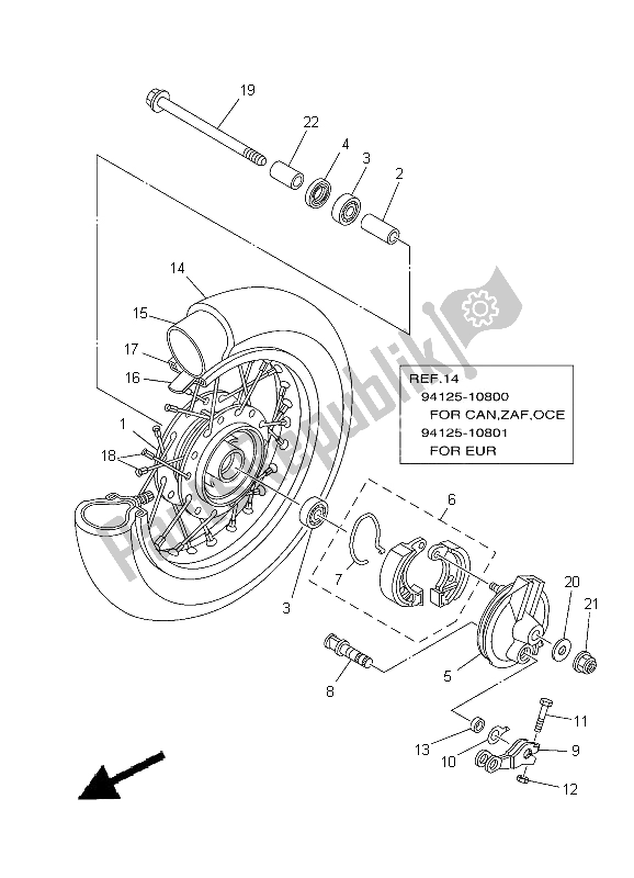 All parts for the Front Wheel of the Yamaha TT R 50E 2012