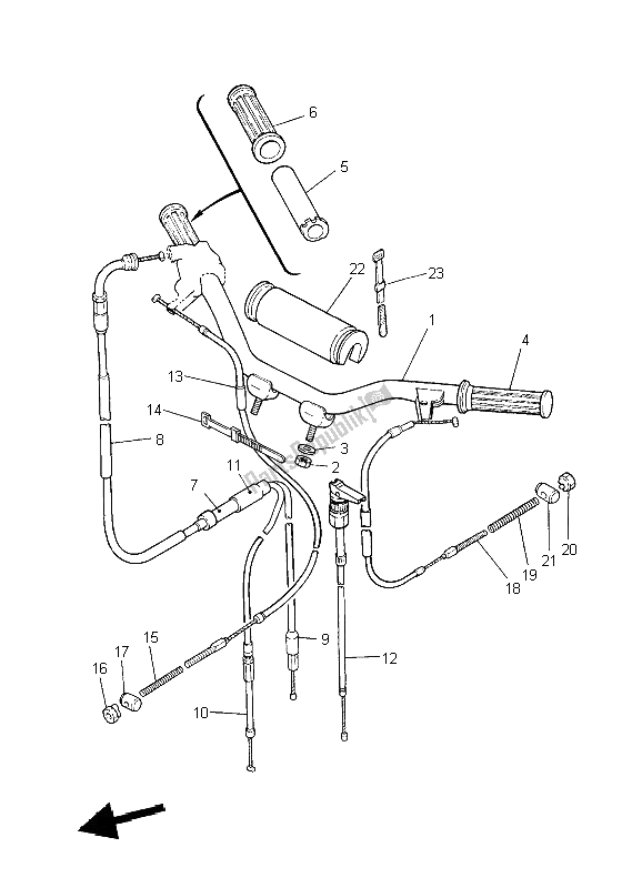 All parts for the Steering Handle & Cable of the Yamaha PW 50 2004