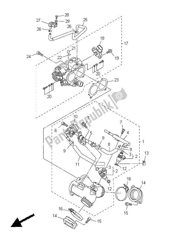 Alle onderdelen voor de Intake 1 van de Yamaha XVS 950A 2012