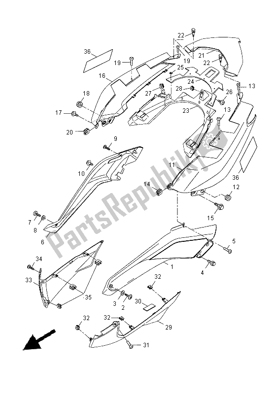 All parts for the Side Cover of the Yamaha YP 250R 2014