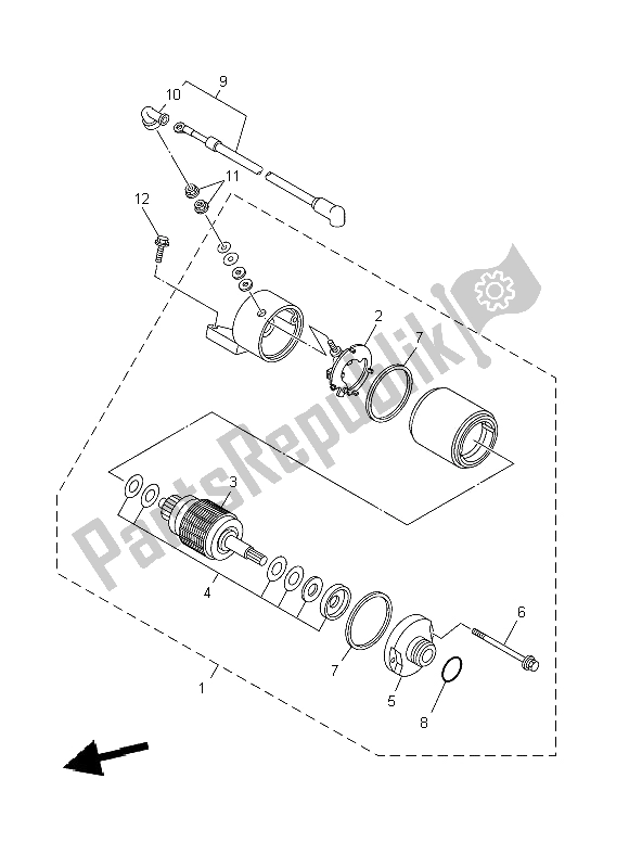 All parts for the Starting Motor of the Yamaha YFM 350 DE Grizzly 2014