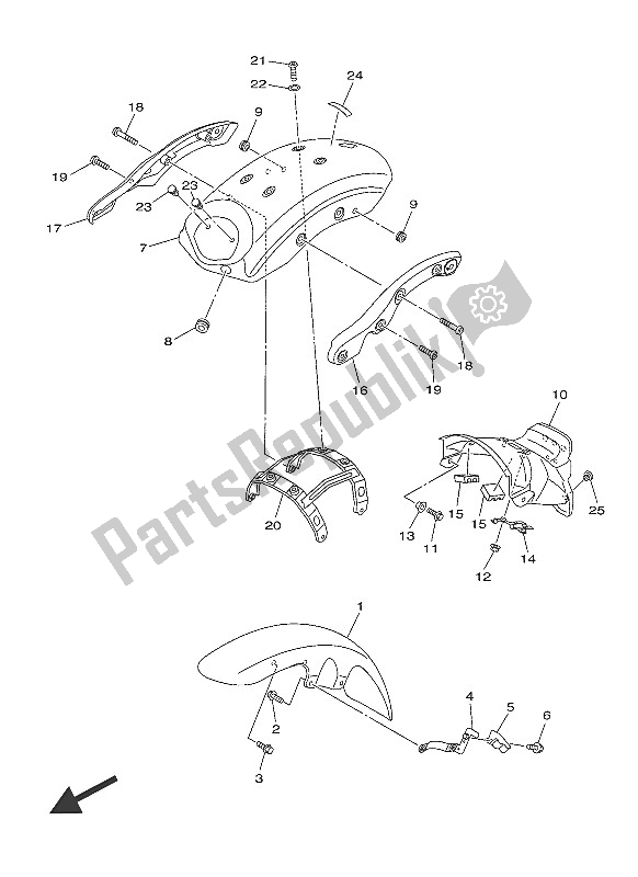 Toutes les pièces pour le Garde-boue (mnm3) du Yamaha XVS 950 CR 60 TH Anniversy 2016